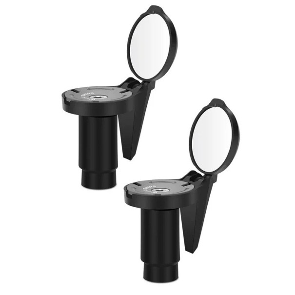 Set med 2 mini svarta backspeglar för cyklar. Roterande universalstyrspegel 16-22 mm. Diameter 3 cm. Justerbart cykeltillbehör. 1