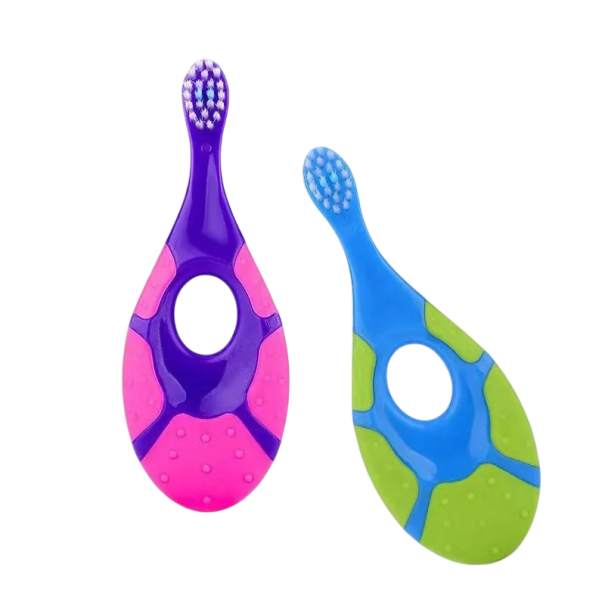 Set med 2 silikontandborstar för barn Mjuka borst Skonsam vård för de första tänderna Ergonomisk design Lätt att hålla Längd 10,5 cm 0-3 år