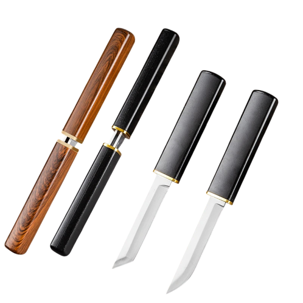 Set med 2 st 2-i-1 campingkniv 19,5 cm dubbel fällkniv i rostfritt stål Blad svart och brunt utomhus EDC-kniv överlevnadskniv för utomhusbruk 1
