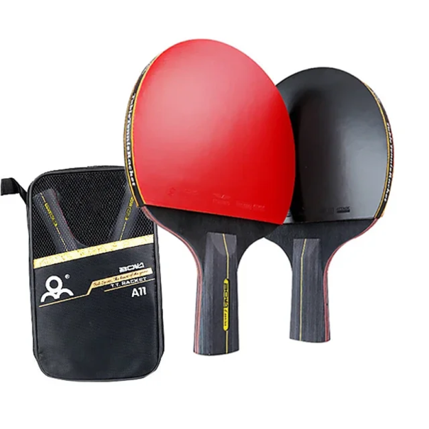 Set med 2 st pingpongrack med kort handtag 7 lager trä elastisk skum gummi träningsracketar med fodral 1