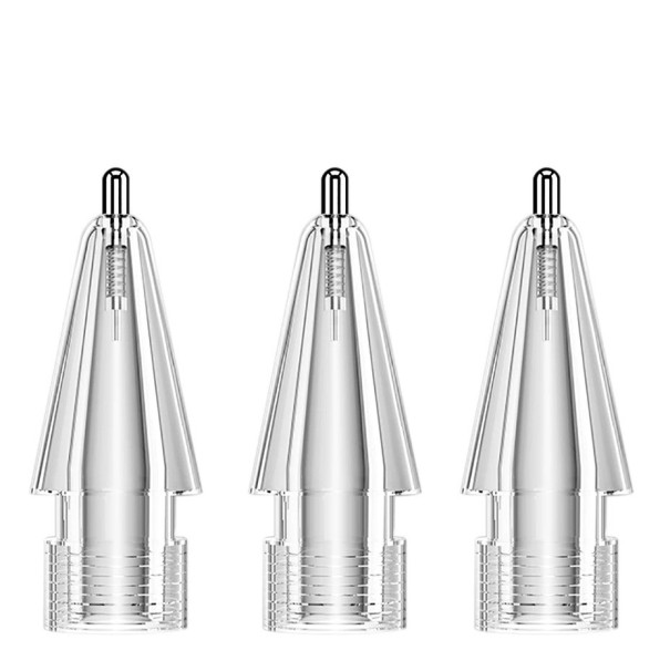 Set med 3 ersättningsspetsar 3.0 för stylusen. Kompatibel med Apple Pencil 1 och 2. Precisa metallspetsar för skrivning och ritning. genomskinlig