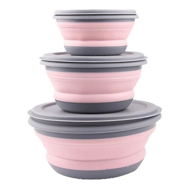 Set med 3 hopfällbara matlådor rosa