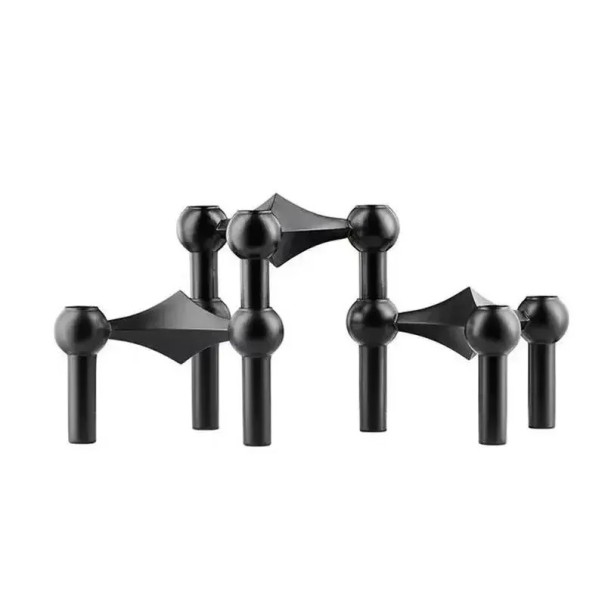 Set med 3 ljusstakar i metall 10 × 6 × 1,2 cm molekylär struktur nordisk ljusstake modern dekoration heminredning present vardagsrum svart