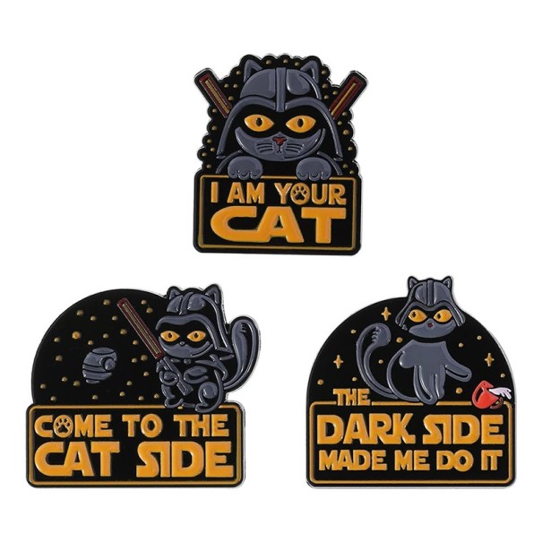 Set med 3 st emaljerade pins med kattmotiv inspirerat av Star Wars, metalliska färgade broscher, märken för krage, ryggsäck, kläder, accessoarer 1