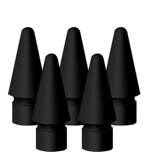 Set med 5 extra stylusspetsar. Kompatibel med Apple Pencil 1:a och 2:a generationen. Fina spetsar för skrivning och teckning. svart