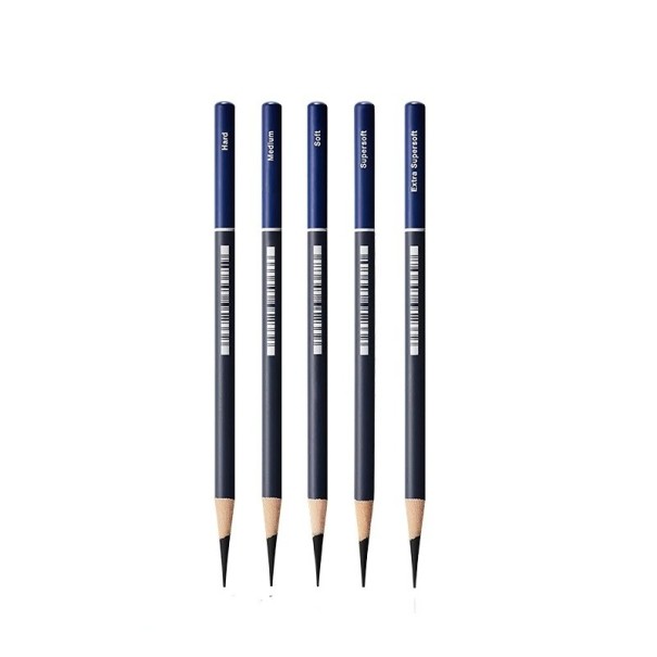 Set med 5 Faber Castell Goldfaber grafitpennor i träkol, skiss, skuggning, hårdhet HB till EX-mjuk, konstnärlig teckning för proffs 1