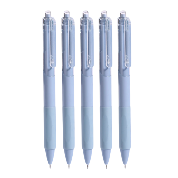 Set med 5 gelpennor 0,5 mm snabbtorkande svart bläck, slät utskrift, kulspetspenna, skol- och kontorsmaterial, brevpapper, 15 x 3 x 1,5 cm blå