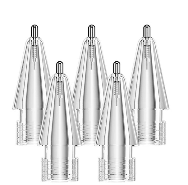 Set med 5 reservspetsar för 3.0-stylus. Kompatibel med Apple Pencil 1 och 2. Metallspets för precist arbete. genomskinlig