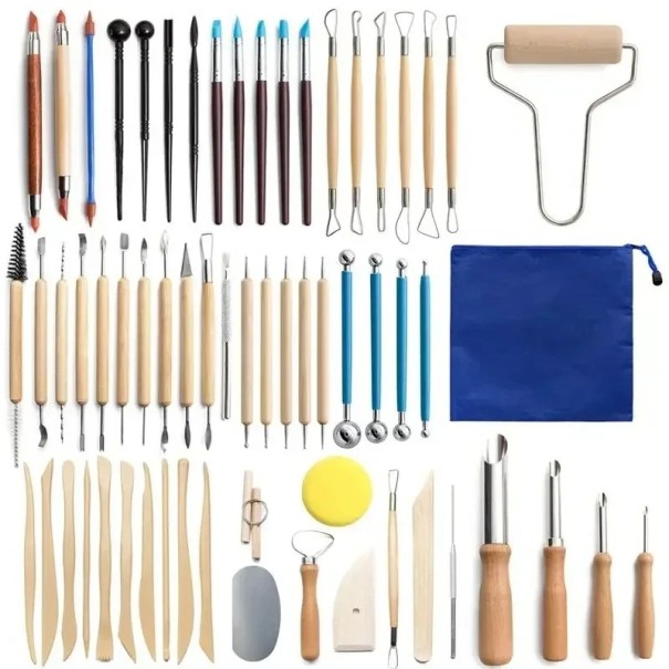 Set med 62 stycken skulptur- och modelleringsverktyg för keramik, lera och vaxmaterial, konsthantverk, formning och modellering med fodral 1