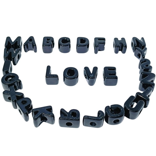 Set med akrylkulor 20 mm bokstäver A–Z med 6 mm hål 26 st Stora kulor för smyckestillverkning Armband halsband dekorativt skapande svart