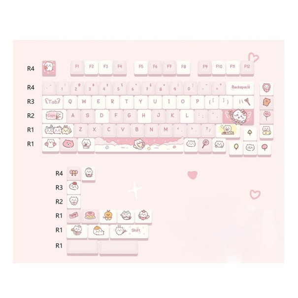 Set med keycaps med tecknad motiv 95 st PBT MOA profil rosa vit keycaps för mekanisk tangentbord både för spel och kontor 1