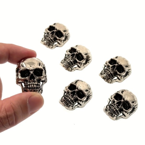 Set med magneter skalle 6 st 2,5x3,5 cm rostfritt stål silver dekorativa magneter för kylskåp och metallytor 1