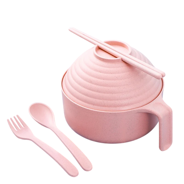 Set met kom, zeef, chopsticks en bestek 18 x 12,5 cm kom voor noedels en het serveren van gerechten voor bereiding en dineren roze
