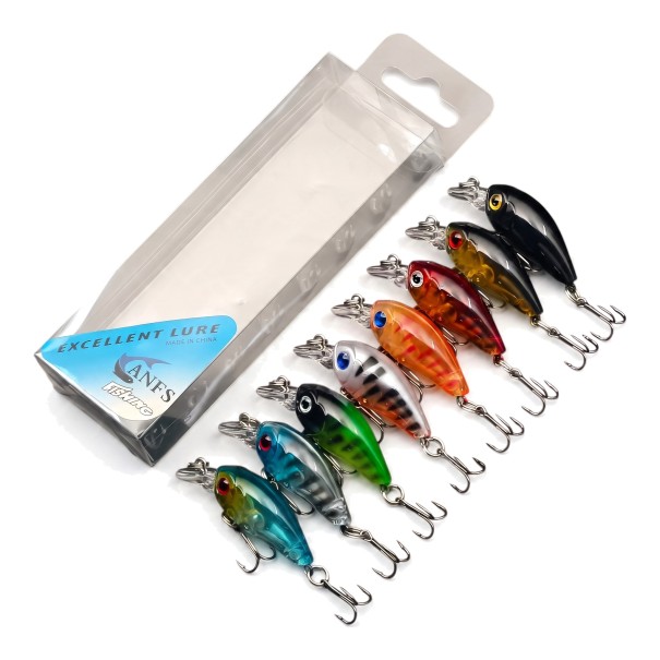 Set mini Wobbler Crankbait 8 Stück 4,5 cm In Kunststoffverpackung Schwimmende Kunstköder mit 3D-Augen und Drillinge Für das Angeln auf Raubfische 1