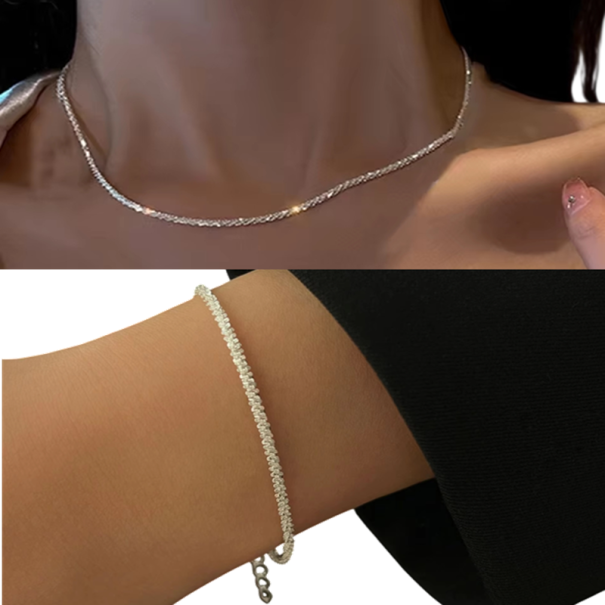 Set minimalista lucido collana e bracciale in lega di rame Leggero gioielli di lusso per donne Accessorio elegante per ogni giorno 1