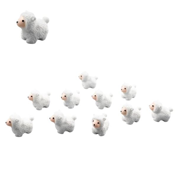 Set mit 10 Mini-Figuren Schafe Harz-Dekorationen für Wohnung Regal Vitrine Tisch oder kreative Arrangements 1