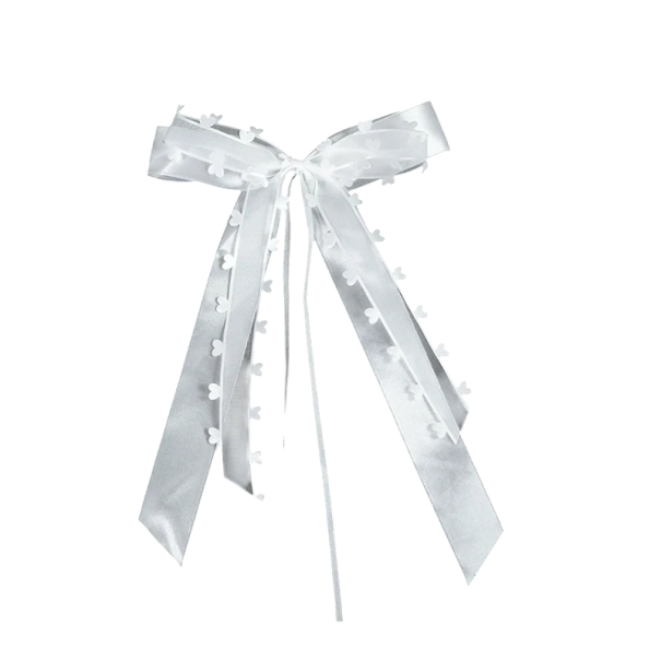 Set mit 10 Stück Hochzeits Schleifen 21x12,5 cm Weiße dekorative Bänder mit floralem Rand Dekoration für Auto, Stühle, Geschenke oder festlichen Tisch 1