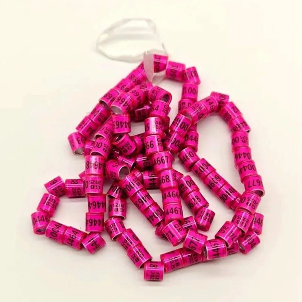 Set mit 100 bunten glänzenden Ringen 8 mm für Vogelbeine Hochwertiger Kunststoff und Aluminium Identifikationsclips zum Beringen von Tauben, Papageien und Geflügel rosa