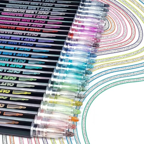 Set mit 12 doppellinigen Markern und metallic Effekt Glitzer Marker für kreatives Schreiben und Zeichnen Einzigartige Marker mit metallischem Rand 1