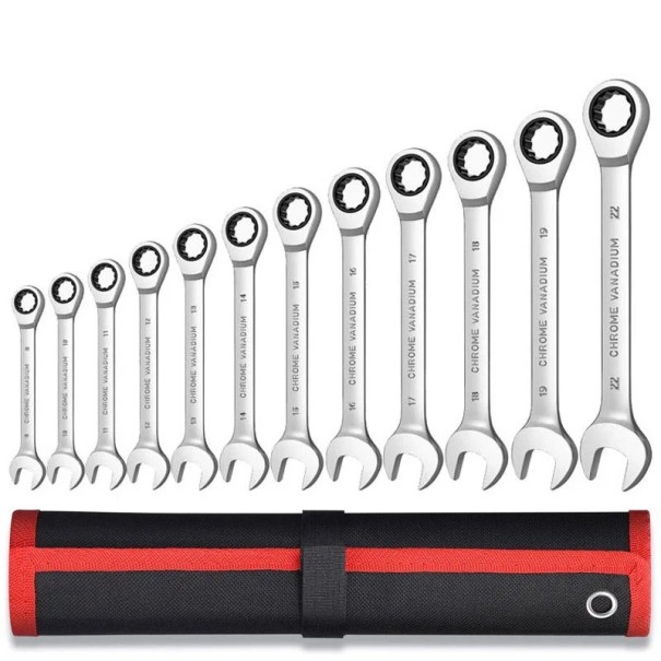 Set mit 12 Ratschen-Schlüsseln in einem stabilen schwarz-roten Etui Kombinierte Ringschlüssel mit feinem Lauf 1