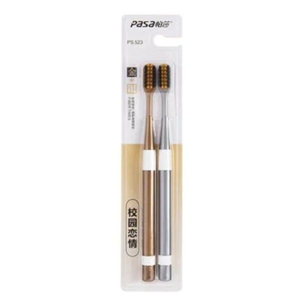 Set mit 2 Bambuszahnbürsten 19 cm mit Aktivkohle Gold und Silber Sanfte weiche Borsten Ökologische Bürsten für Paare und Erwachsene