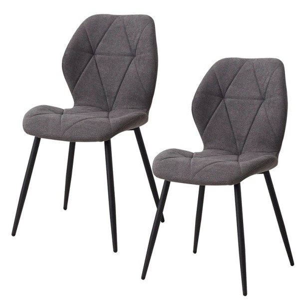Set mit 2 modernen Esszimmerstühlen mit Steppung, 86x48 cm, Leinenstoff und Metallbeine, Tragfähigkeit 120 kg, für Esszimmer und Küche grau