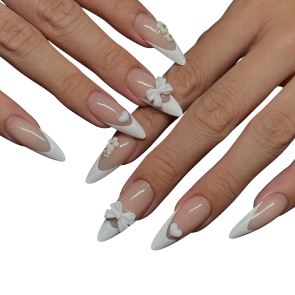 Set mit 24 langen künstlichen Stiletto-Nägeln mit Kleber und Feile Elegante französische Maniküre DIY-Stil für Frauen und Mädchen 1