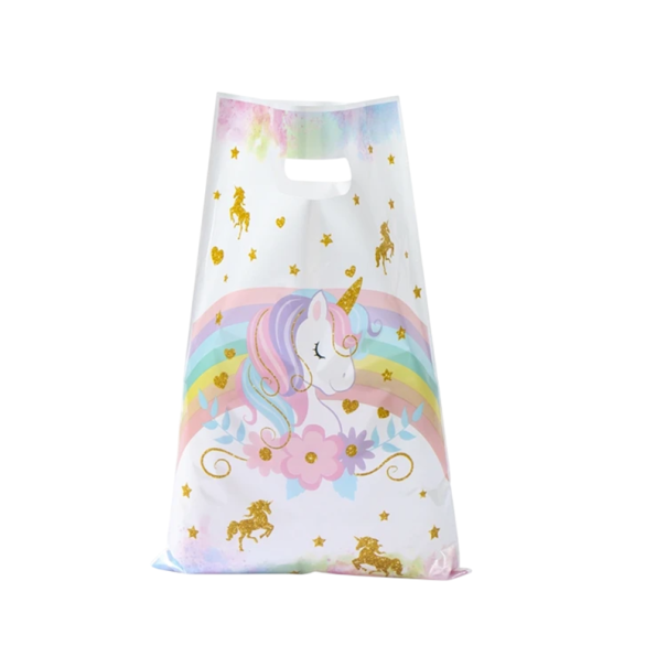 Set mit 25 Kunststofftaschen 16,5×25 cm mit Einhornmotiv für Kindergeburtstage, Geschenke, Süßigkeiten und Partydekoration für Mädchenfeiern 1