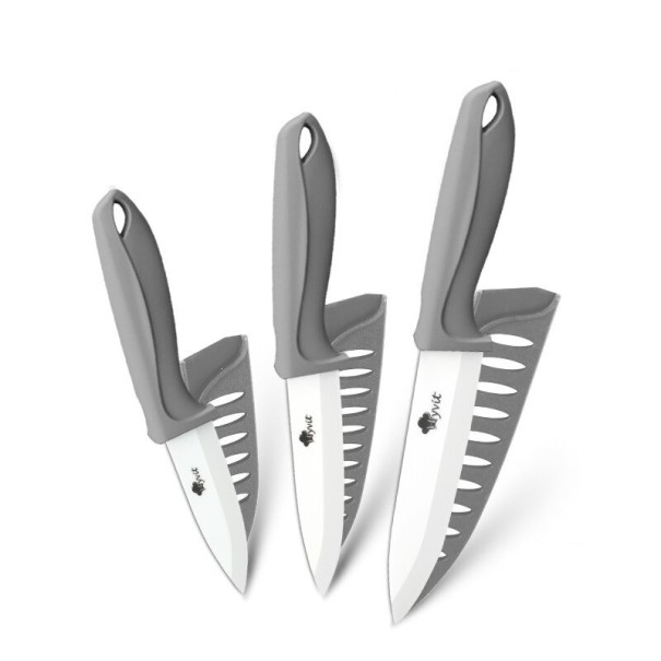 Set mit 3 Keramikmessern grau