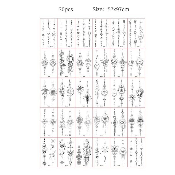 Set mit 30 Stück temporären Tattoos 5,7 x 9,7 cm Schwarz-weiße geometrische und ornamentale Motive zur Hautverzierung und kreativen Aussehen 1