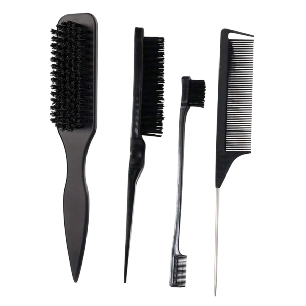 Set mit 4 Haarfrisierwerkzeugen Professionelle Bürsten und Kamm mit Spitze Ergonomisches Styling für alle Haartypen schwarz
