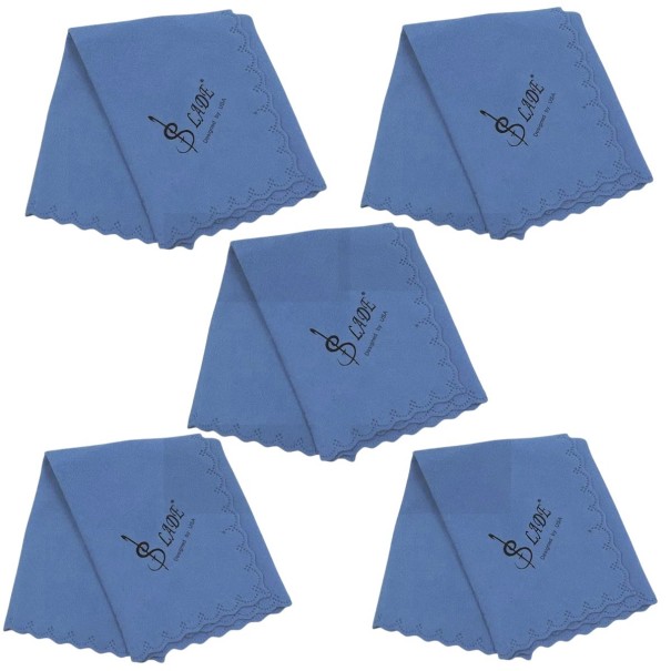 Set mit 5 Reinigungstüchern 34 x 34 cm für Saxophon, Klarinette, Trompete, Flöte, Piccolo, Fagott Baumwollgewebe mit hoher Saugfähigkeit Universelles Zubehör blau