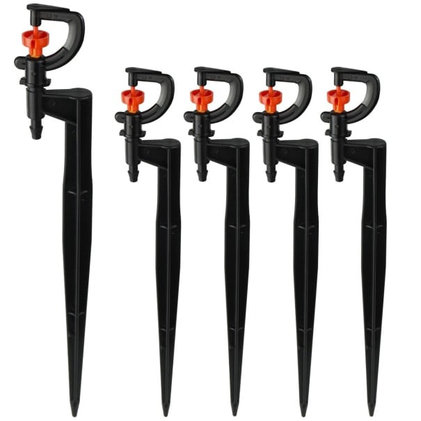 Set mit 5 Stück 360° Gartenbewässerungsdüsen mit Erdspieß und einstellbarem Durchfluss für effiziente Bewässerung von Rasen und Beeten