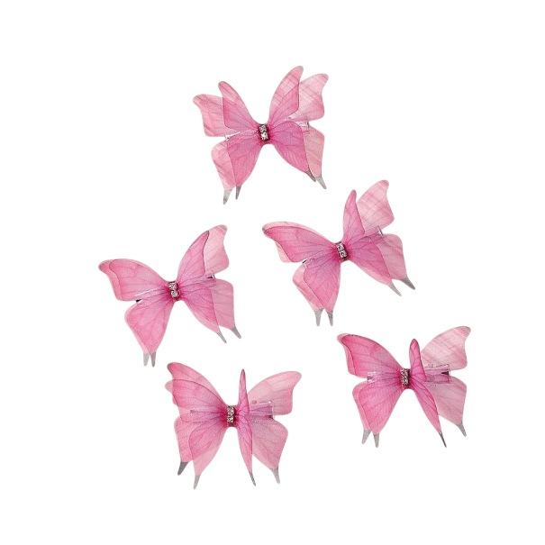 Set mit 5 Stück Schmetterlingshaarnadeln Zweilagiges Design Netzgewebe Polyester und Legierung Bunte Haarschmuck altrosa