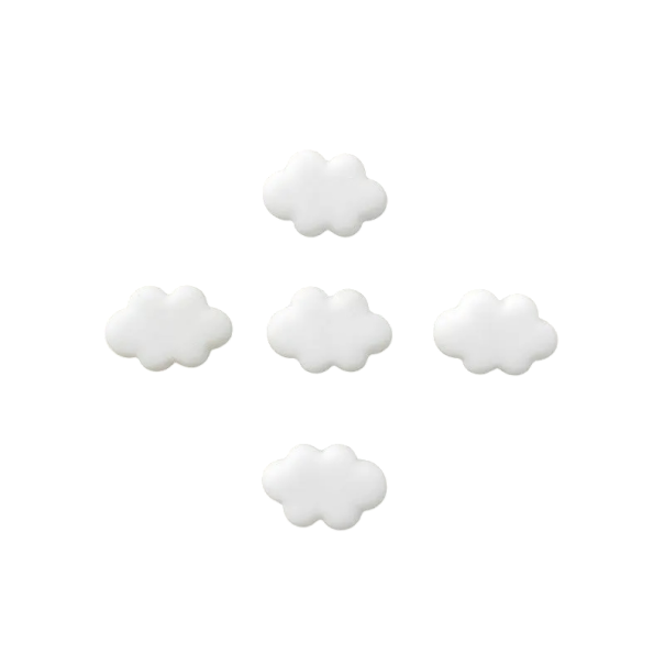 Set mit 5 Wolkenmagneten dekorativ 2,5 cm aus Harz mit Magnet mini Magneten für Kühlschränke und metallische Oberflächen im Haushalt weiß