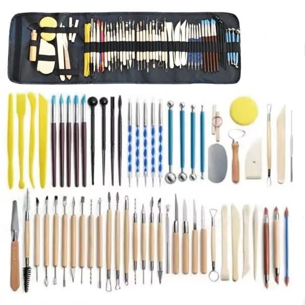Set mit 61 Stück Bildhauer- und Modellierwerkzeugen für Keramik, Ton, Wachs, Kunsthandwerk, Detailarbeit, Formen, Modellieren 1