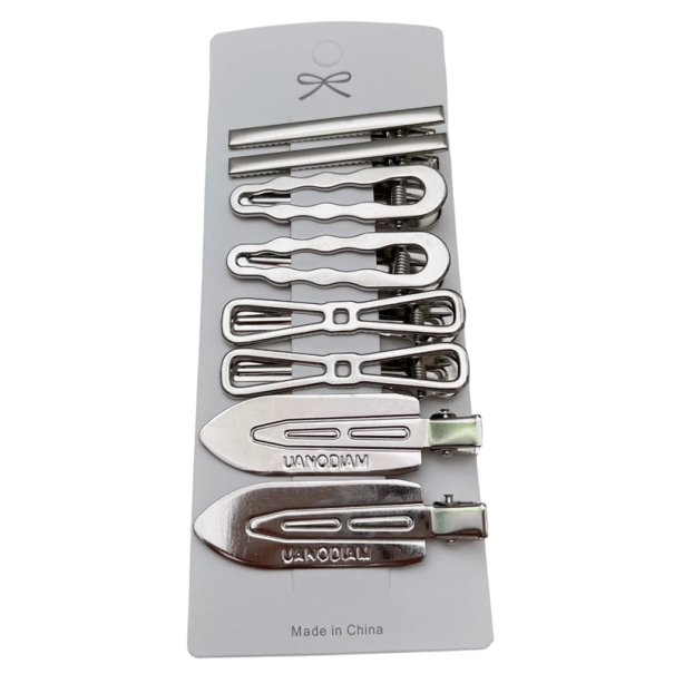 Set mit 8 Stück silbernen Haarklammern Metall Klammern Gerade Wellig Lang Oval Pony und Seiten Haarschmuck 1