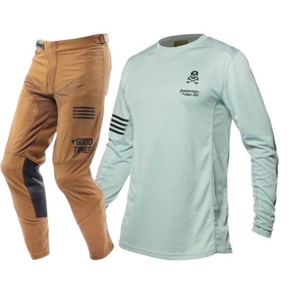 Set motokros dres e pantaloni Unisex Dres con maniche lunghe e pannelli in rete In poliestere e nylon Mentolo e marrone Per moto e fuoristrada XXS