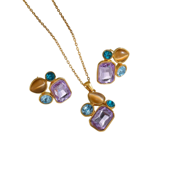 Set multichromatico collana e orecchini in acciaio inossidabile Gioielli colorati moderni per donne da indossare ogni giorno 1