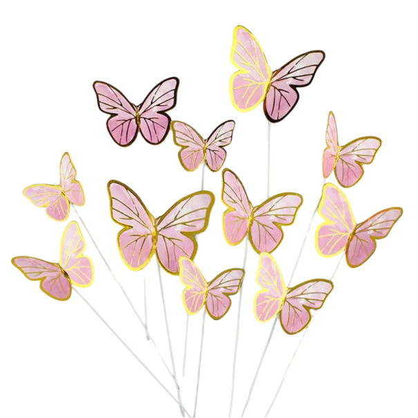 Set of 10 Butterfly Cake Decorations in Pink and Purple Shades Elegant Cake Decoration for Parties, Weddings and Special Occasions pink