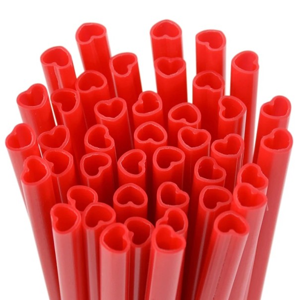 Set of 10 Heart Straws 22.8 cm Diameter 0.7 cm Disposable Straws for Hen Party Wedding Celebration red