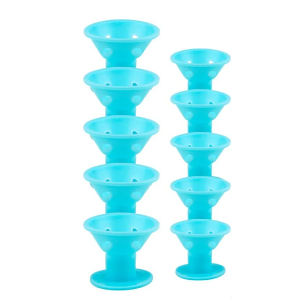 Set of 10 Heatless Silicone Hair Rollers Casual Waves Flexible Styling Tools Two Sizes For All Hair Lengths blue