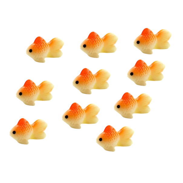 Set of 10 Mini Orange Fish Figurines 1.7 × 1.1 cm Resin Decoration for Aquariums, Plant Pots or Mini Gardens Hand-Painted 1