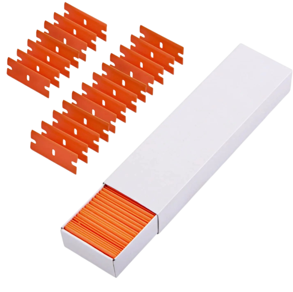 Set of 100 Double-Edged Plastic Blades Orange Safe Edges for Scrapers for Removing Dirt from Surfaces 1