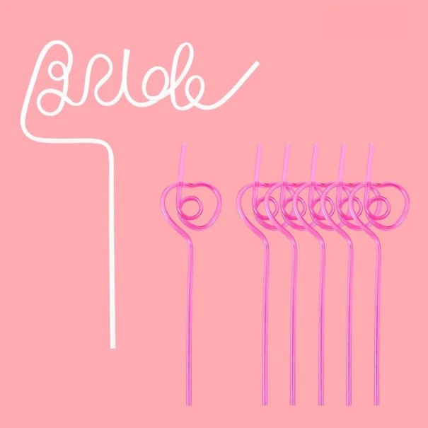 Set of 12 Plastic Straws Bride 30 x 25 cm Straw Bride + Pink Straws with Heart Hen Party white