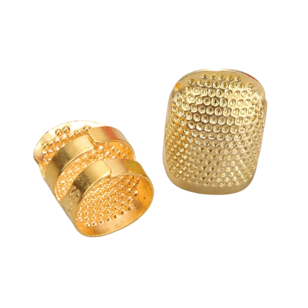 Set of 2 Adjustable Vintage Thimbles for Hand Sewing Metal Protective Ring Non-Slip Sleeve Needle Finger Sewing Aid 2.3x1.5 cm gold