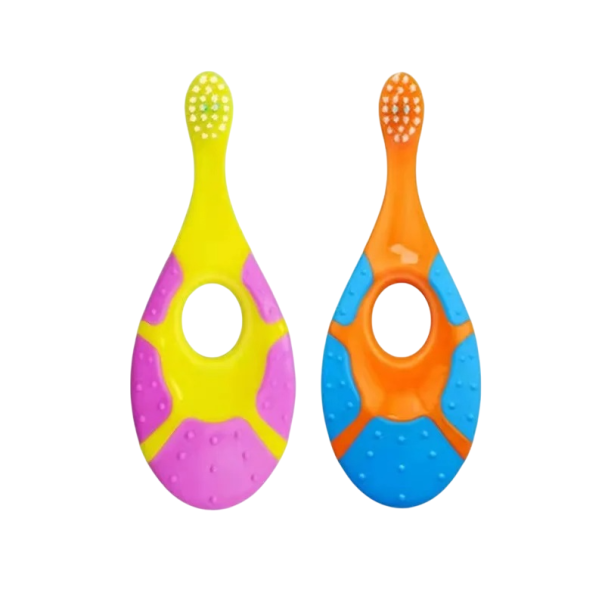 Set of 2 Children's Silicone Toothbrushes Soft Bristles Gentle Care for First Teeth Ergonomic Design Easy Grip Length 10.5 cm 0-3 Years yellow