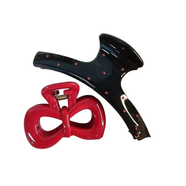Set of 2 Decorative Hair Clips 8–12 cm Polka Dot Arched Clip and Red Bow Stylish Clip for a Secure Hairstyle black