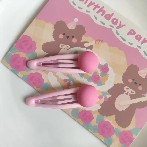 Set of 2 Hair Clips Pink Balls Matt Finish Alloy BB Side Hair Accessory 2
