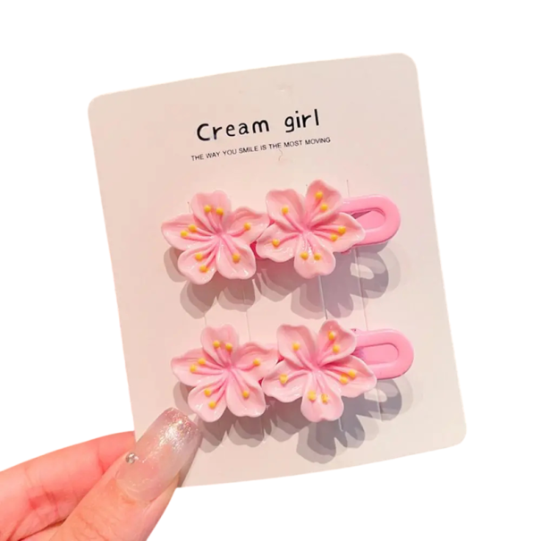 Set of 2 Hair Clips with Pink Flowers Elegant Hair Accessories for Girls Stylish Hair Clips Floral Clips for Children 1